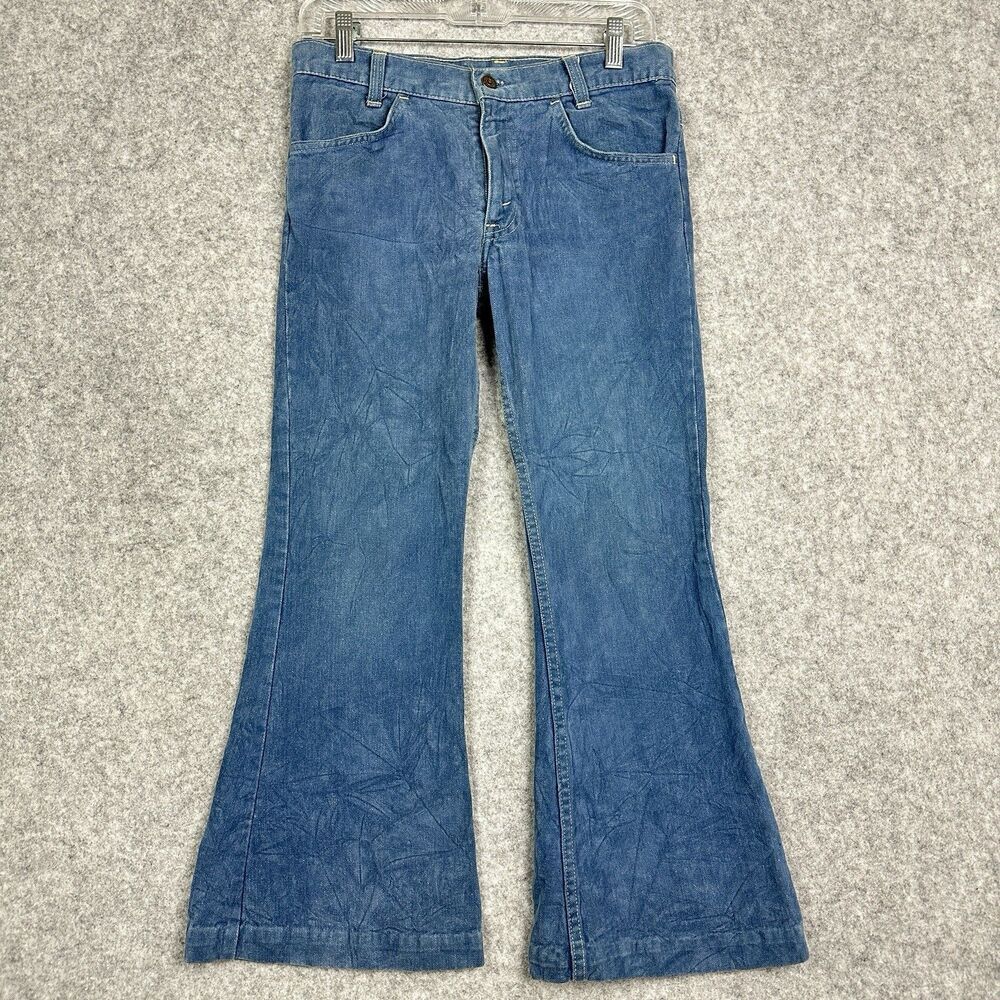 VTG 70s Levis 784 Big E Orange Tab Jeans 30 Big Bell Flare Soft Denim Talon READ